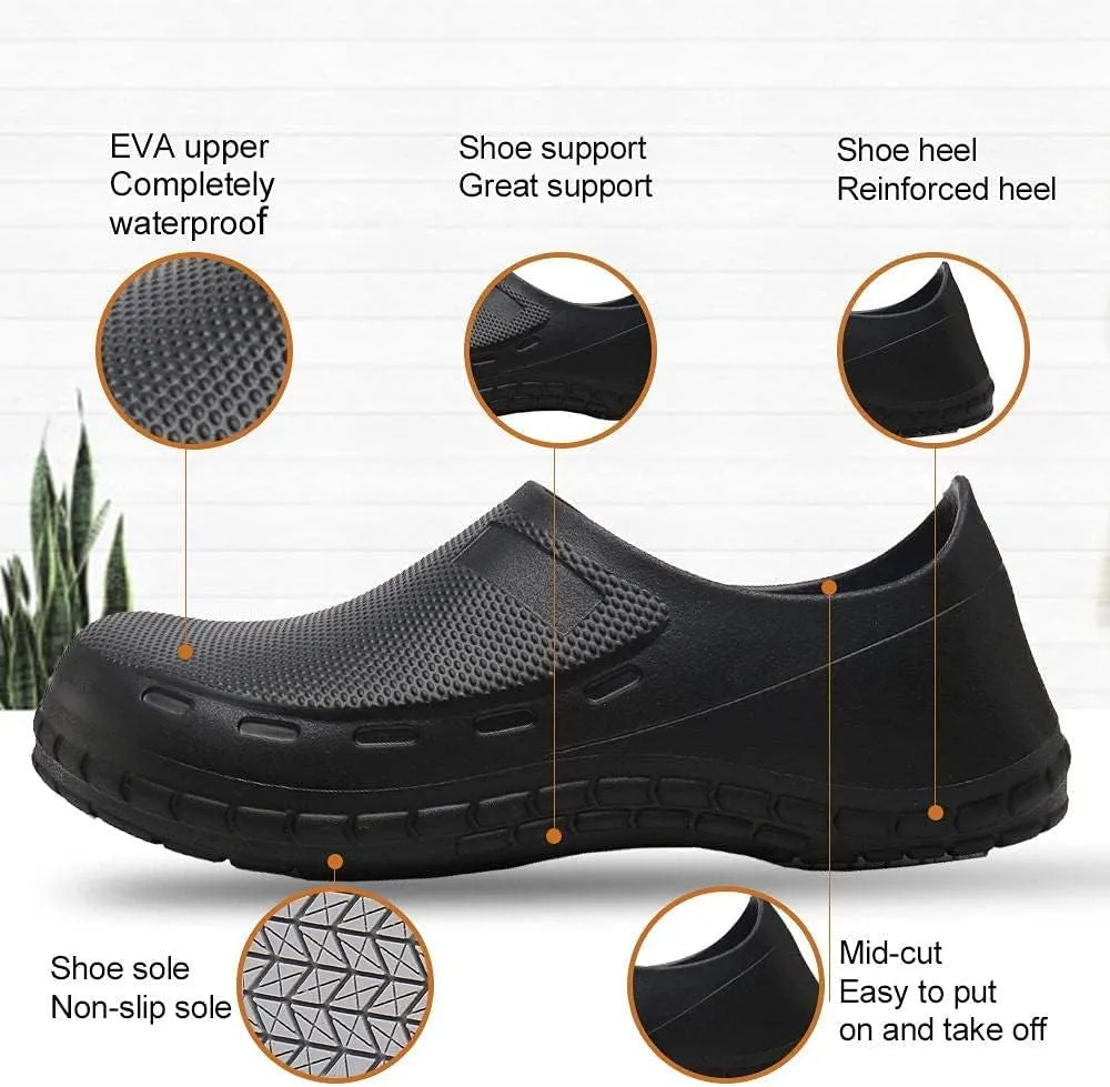 Black Garden Shoes for Women - Professional Oil Water Resistant Nursing Chef ShoesNon-Slip Safety Working Shoes for Kitchen Garden Hospital