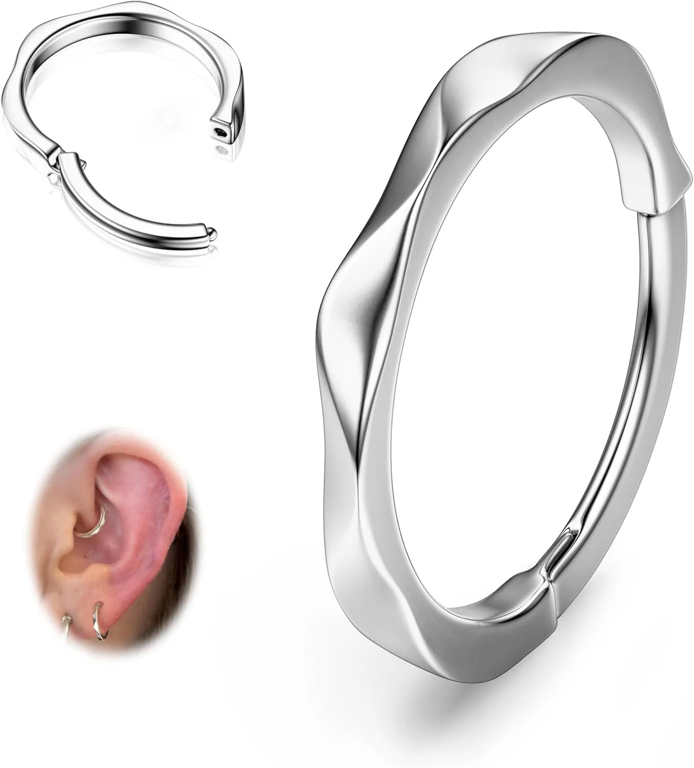 BodyBonita Hinged Nose Rings Hoops - 316L Surgical Steel Twisted Seamless Clicker Cartilage Earrings Septum Rings Jewelry Conch Piercing Tragus Rook Daith Helix for Women Gold/Black/Silver 16G/18G