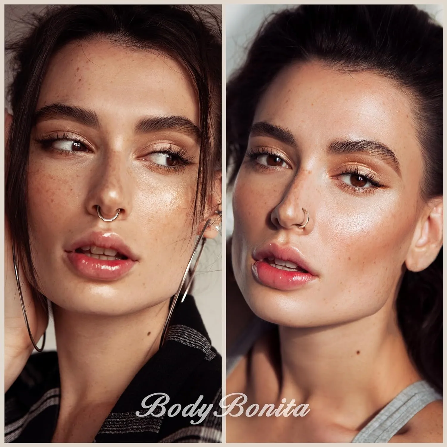 BodyBonita Hinged Nose Rings Hoops - 316L Surgical Steel Twisted Seamless Clicker Cartilage Earrings Septum Rings Jewelry Conch Piercing Tragus Rook Daith Helix for Women Gold/Black/Silver 16G/18G