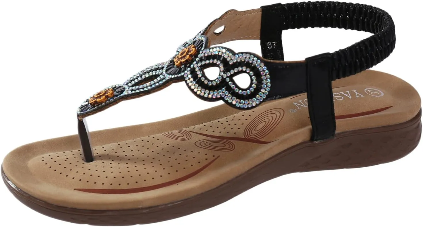 Bohemian Sandals for Women Dressy Summer 2025 Beach Sandals Comfortable Flats Orthopedic Sandals with Arch Support