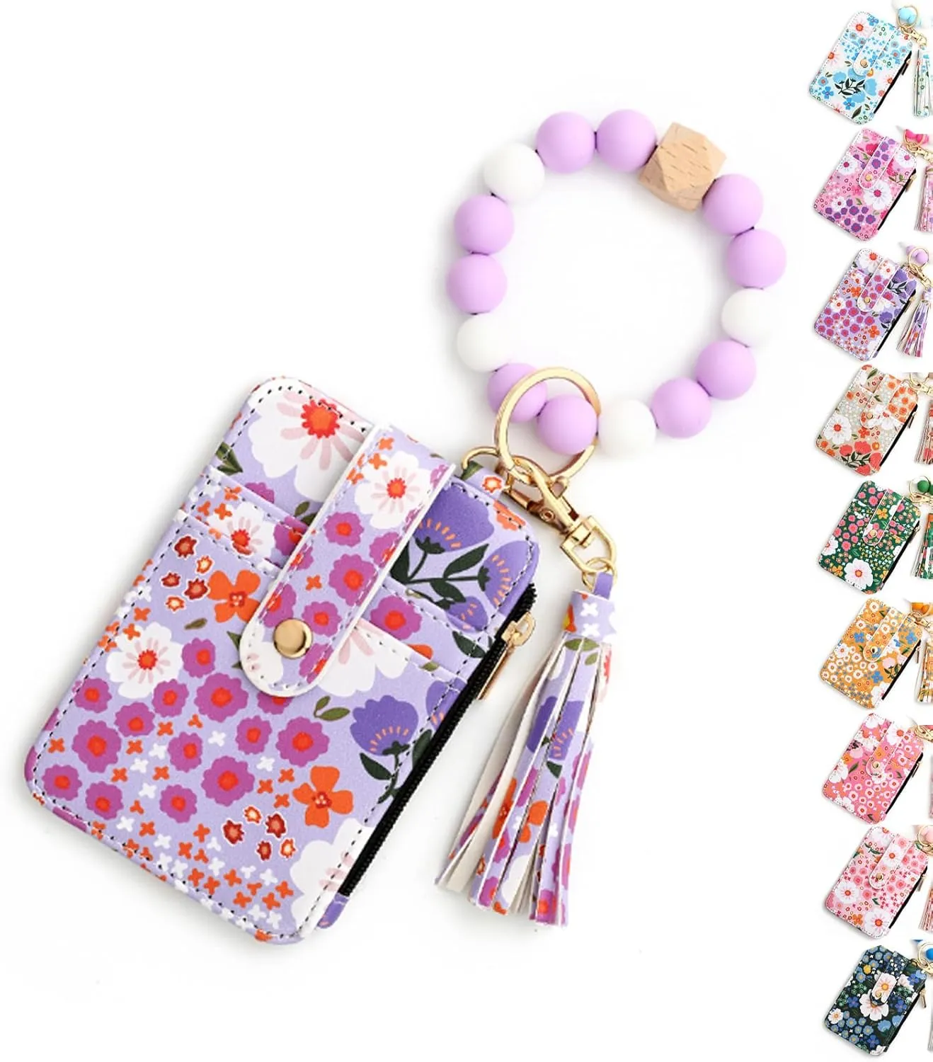 Boho Wristlet Wallet, Womens Boho Beaded Wallet, Tassel Decorated Keychain with Flower Pattern Wallets (1PCS*D)