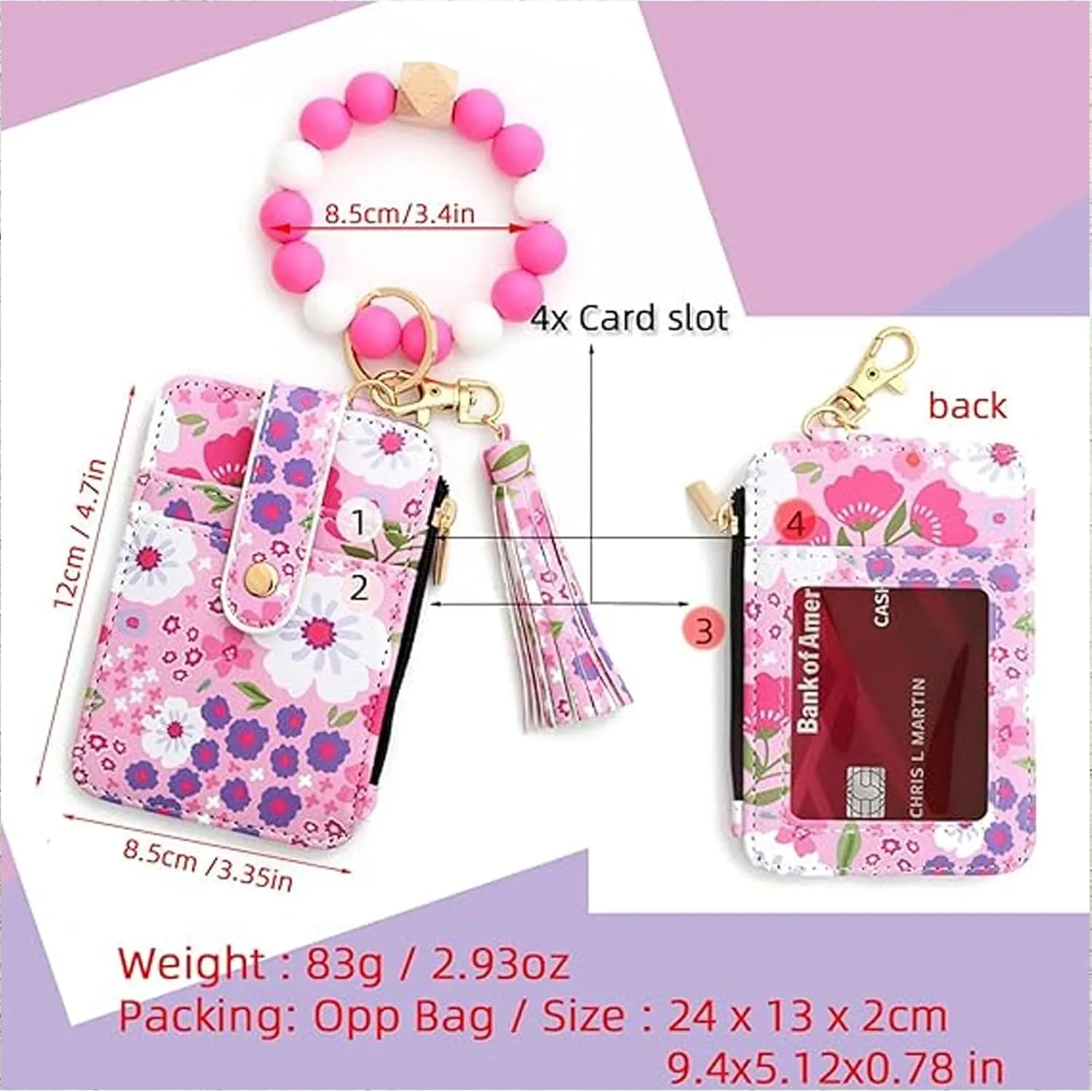Boho Wristlet Wallet, Womens Boho Beaded Wallet, Tassel Decorated Keychain with Flower Pattern Wallets (1PCS*D)
