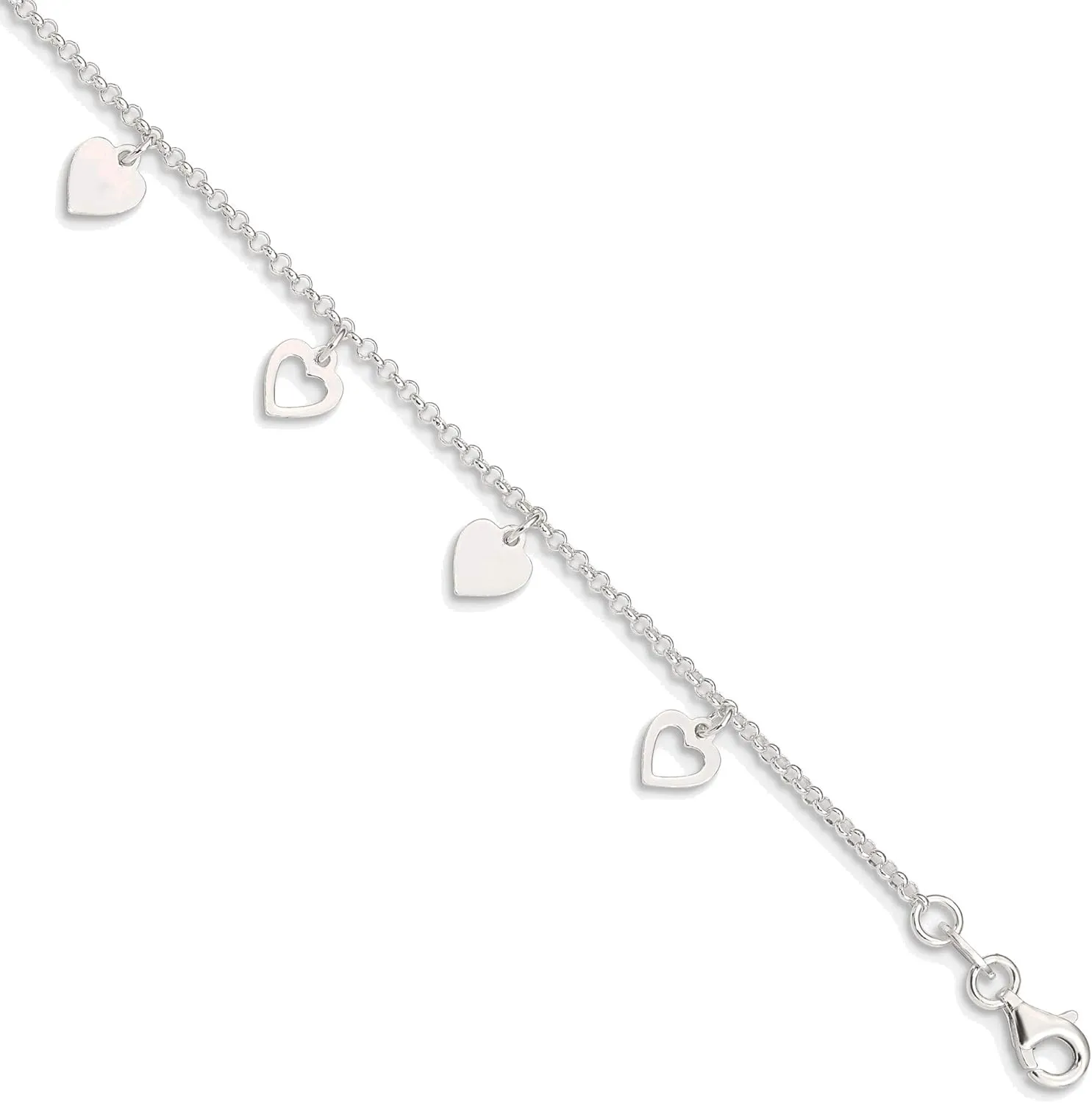 Bonyak Jewelry Sterling Silver Polished Hearts 9in Plus 1in Ext. Anklet Graceful