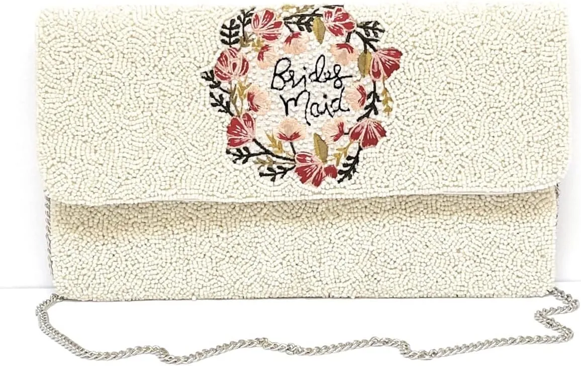 BRIDESMAID Clutch Purse, Bridesmaid Gifts, Bridal Wedding Gift, Maid of Honor Gift, Engagement Gift, Bridal Gifts, Gift for Bridesmaids, Floral Beaded Clutch