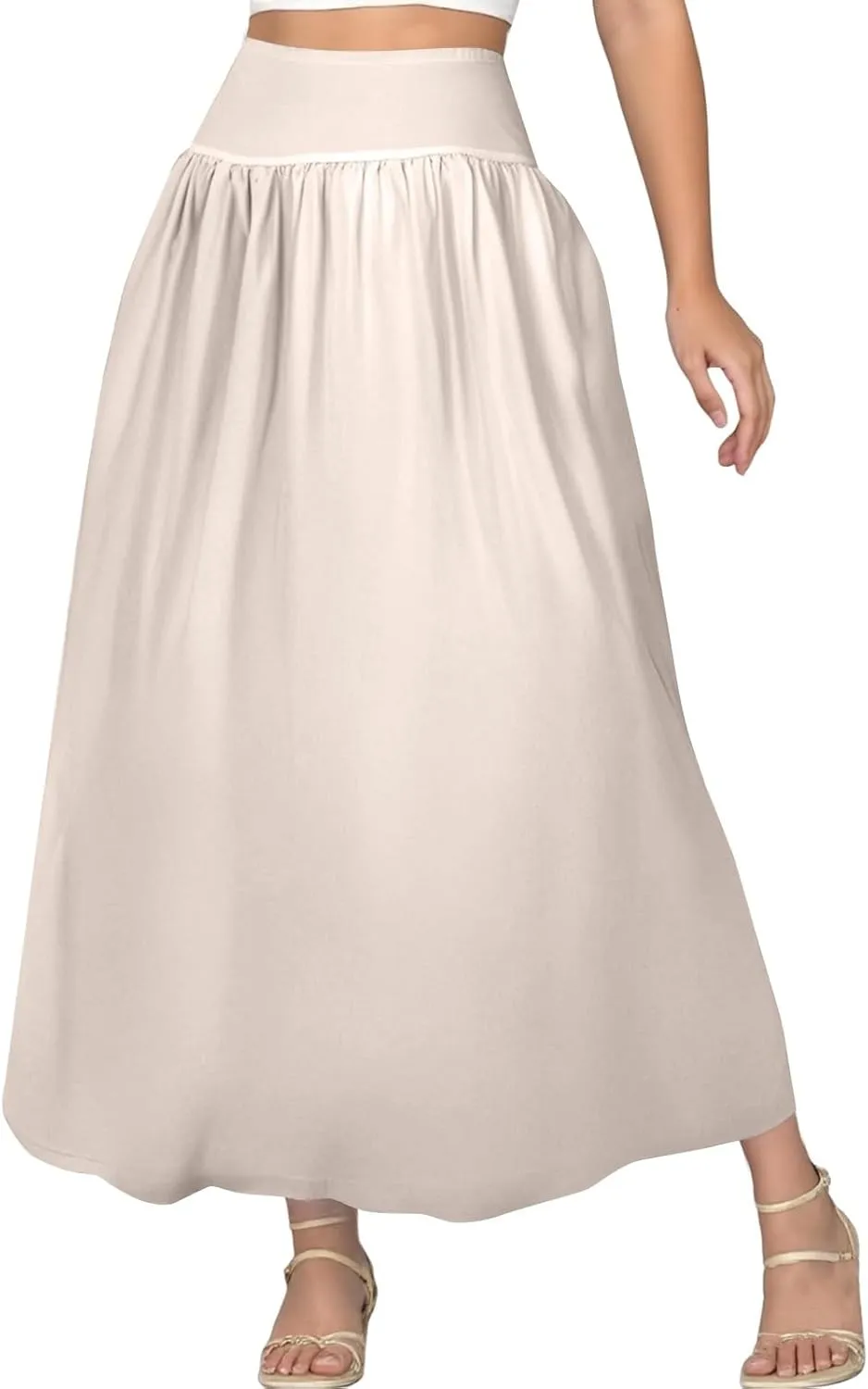 Bubble Midi Skirts for Women Trendy 2025 Summer Smocked Vacation Elastic Waist Flowy A Line Long Skirt with Pockets