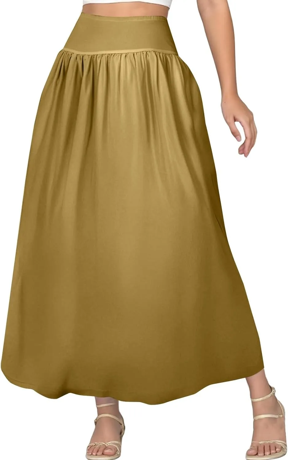 Bubble Midi Skirts for Women Trendy 2025 Summer Smocked Vacation Elastic Waist Flowy A Line Long Skirt with Pockets