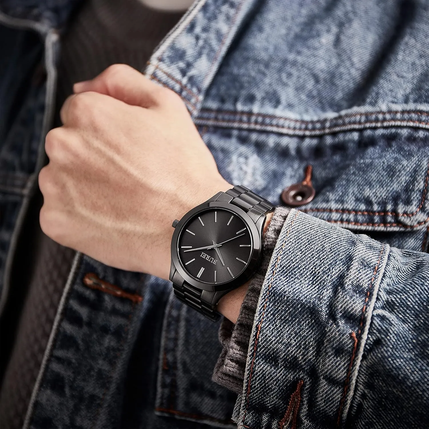 BUREI Men Watches Fashion Stainless Steel Analog Quartz Watches Business Waterproof Wristwatch,Gift for Men