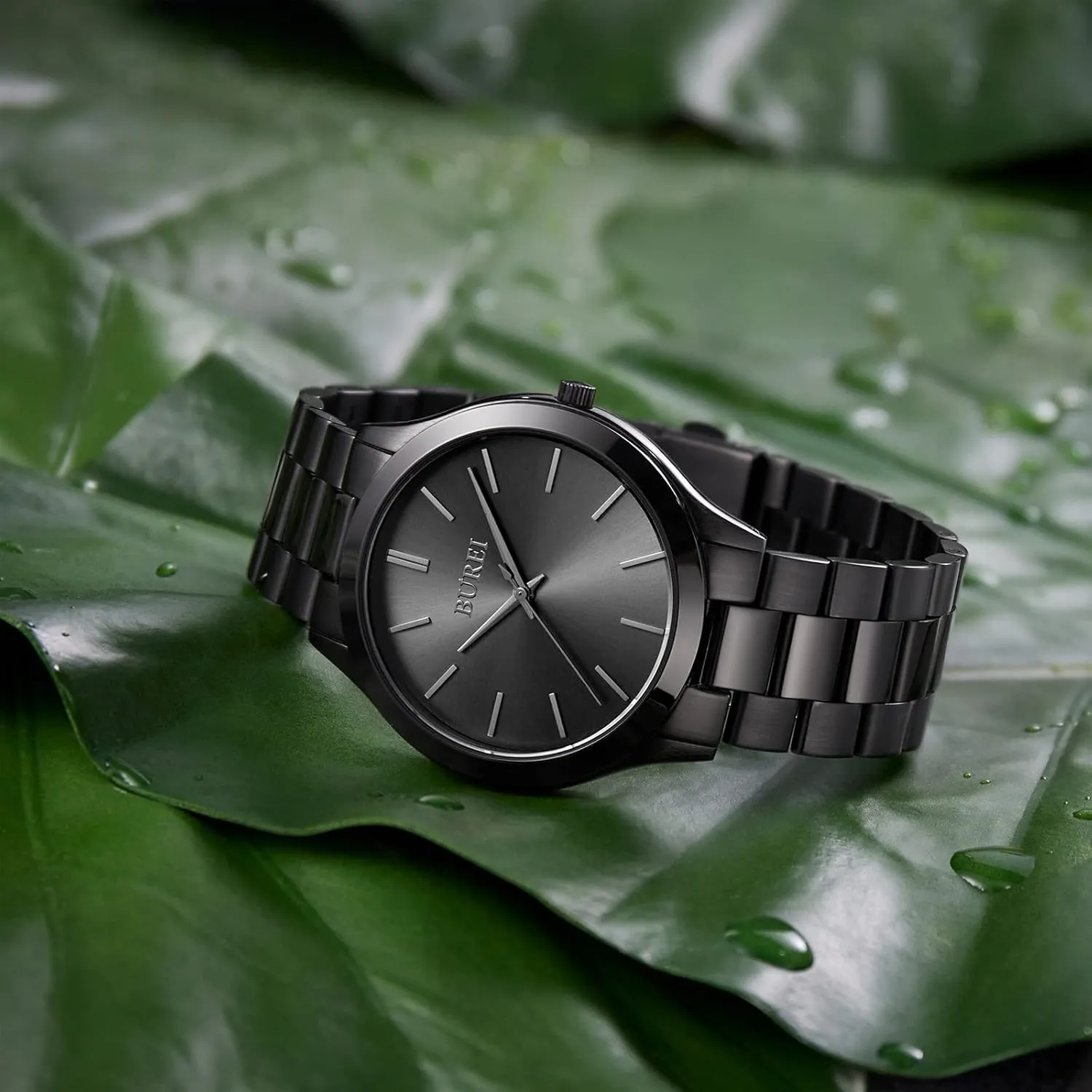 BUREI Men Watches Fashion Stainless Steel Analog Quartz Watches Business Waterproof Wristwatch,Gift for Men