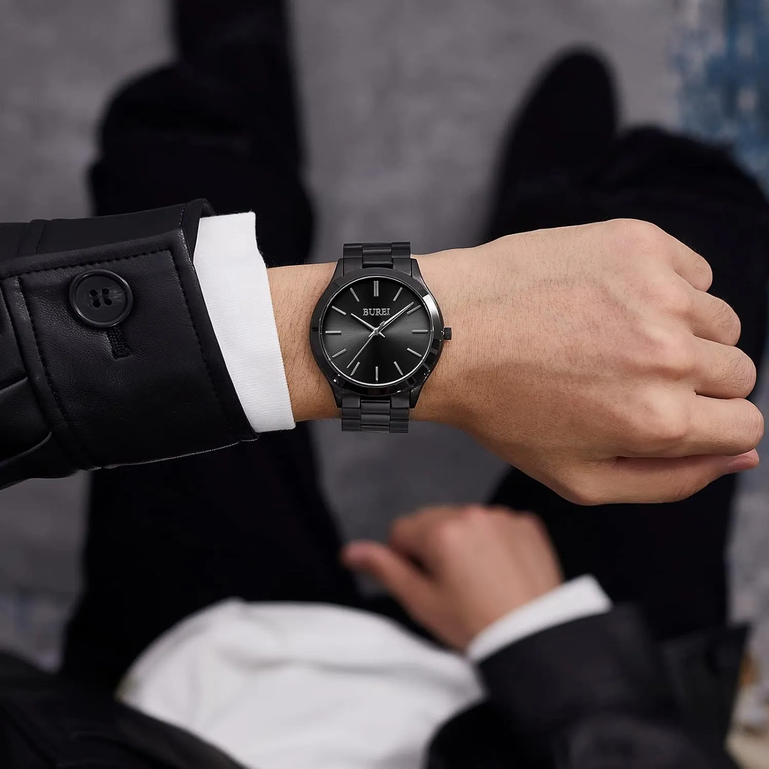 BUREI Men Watches Fashion Stainless Steel Analog Quartz Watches Business Waterproof Wristwatch,Gift for Men