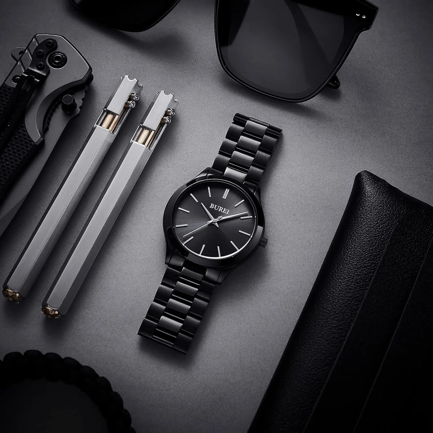 BUREI Men Watches Fashion Stainless Steel Analog Quartz Watches Business Waterproof Wristwatch,Gift for Men
