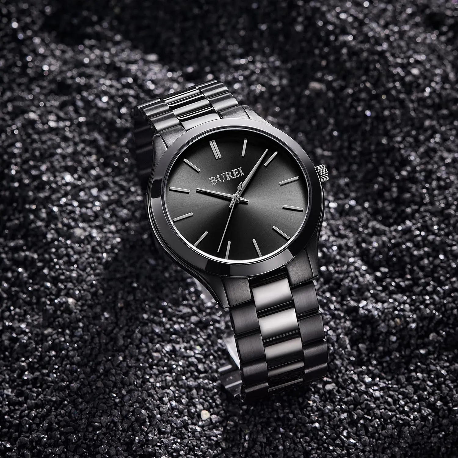 BUREI Men Watches Fashion Stainless Steel Analog Quartz Watches Business Waterproof Wristwatch,Gift for Men