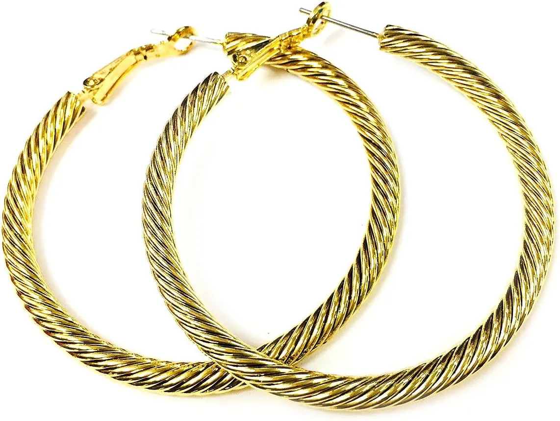 Cable Twist Wire Hoop Earrings 50mm