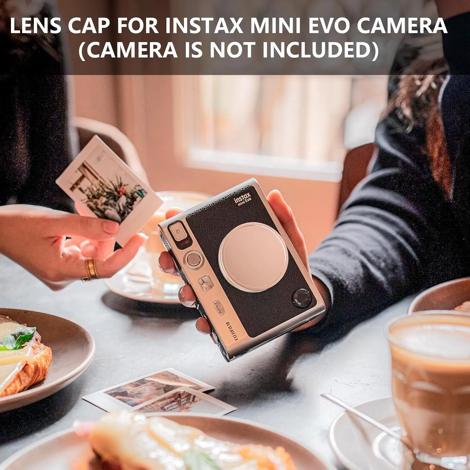 CAIYOULE Fujifilm Instax EVO Lens Cap Accessory Kit, Aluminum Cap, Screen Protector, Mini Album - Rose Gold