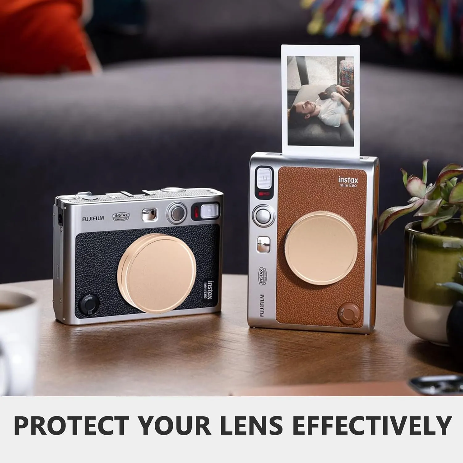 CAIYOULE Fujifilm Instax EVO Lens Cap Accessory Kit, Aluminum Cap, Screen Protector, Mini Album - Rose Gold