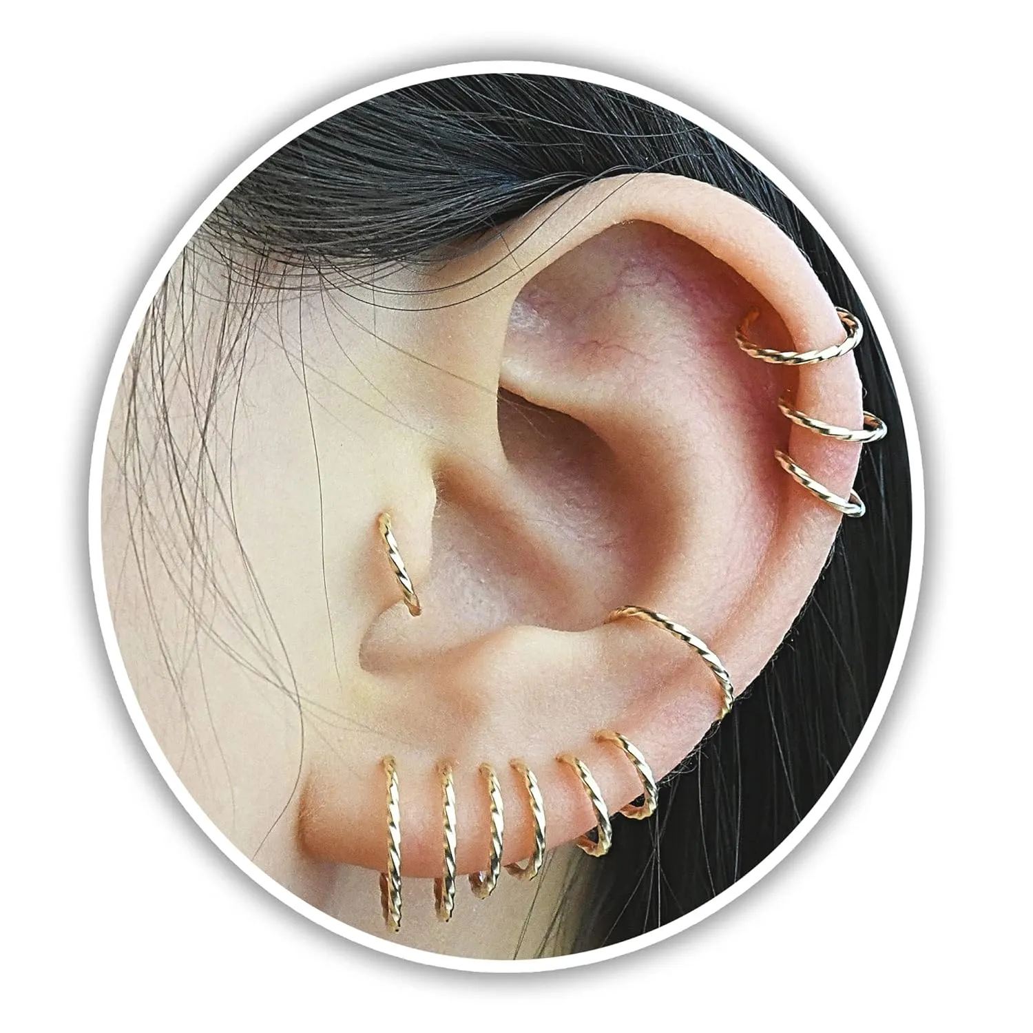 Cartilage Helix Small Gold Huggie Hoop Earrings for Women Girls, Handmade 14k Gold Filled Dainty Twist Tragus Piercing Jewelry 7mm 20G