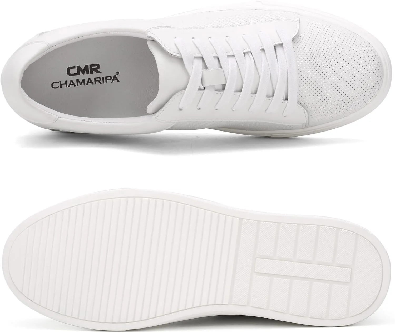 CHAMARIPA Men's Invisible Height Increasing Elevator Shoes Lace-Up Fashion Casual Comfortable Sneakers Genuine Leather Lifting Shoes That Make You 2.36/2.76 Inches Taller Handcrafted