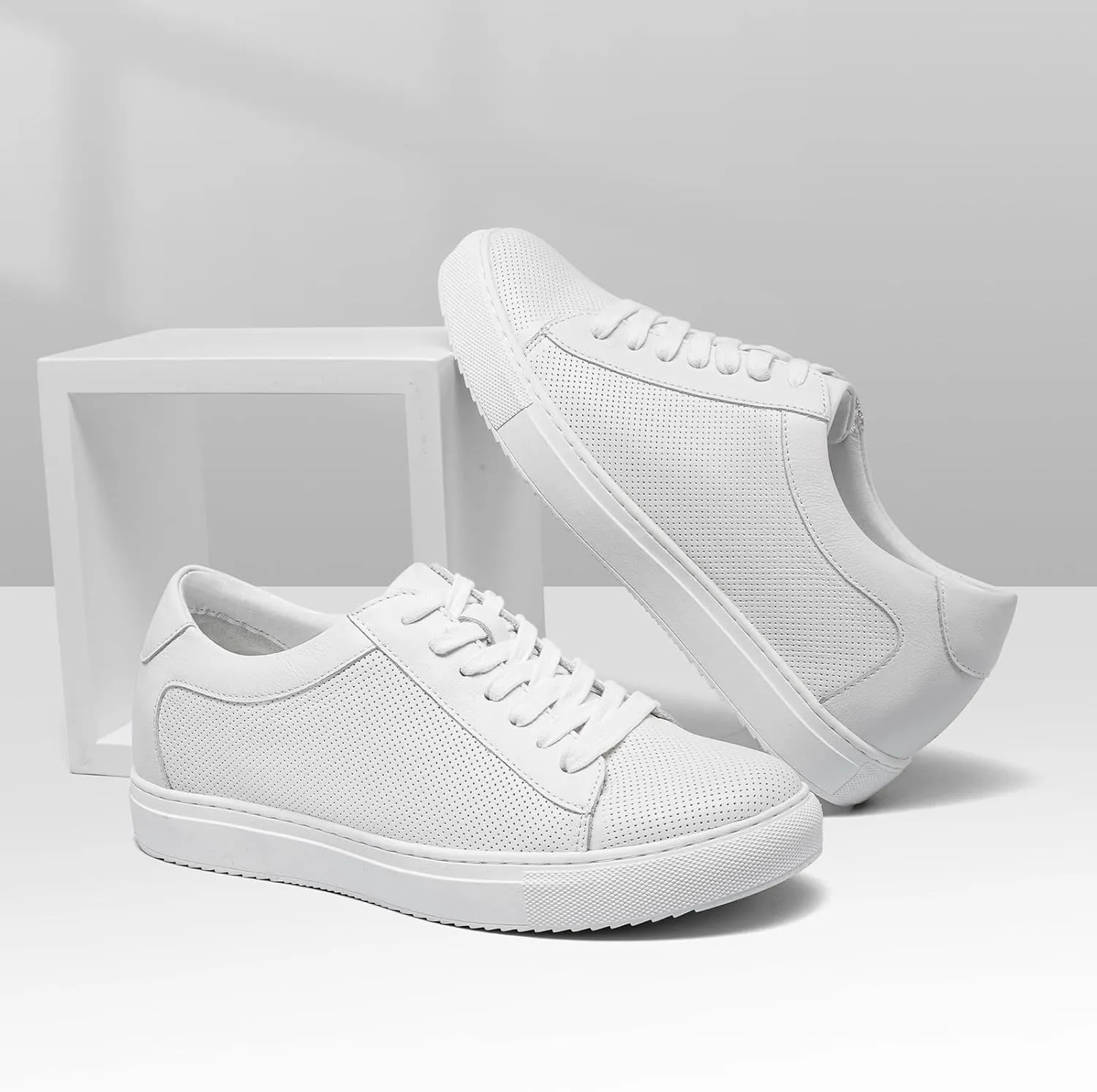 CHAMARIPA Men's Invisible Height Increasing Elevator Shoes Lace-Up Fashion Casual Comfortable Sneakers Genuine Leather Lifting Shoes That Make You 2.36/2.76 Inches Taller Handcrafted