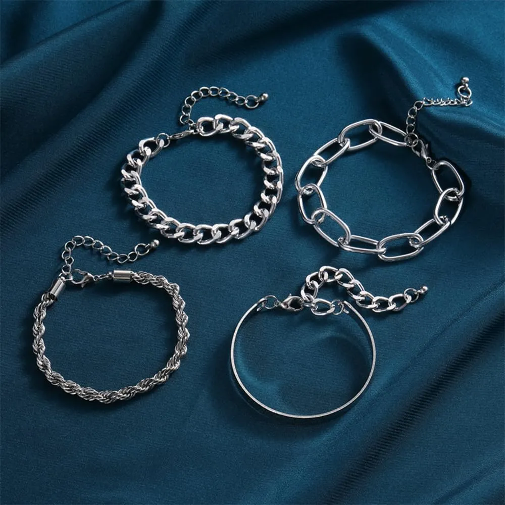 Chunky Gold Chain Bracelets for Women,Trendy Gold Silver Chain Stacking Bracelets Punk Cuban Link Chain Bracelet Sets Fashion Gold Statement Bangle Bracelets Jewelry