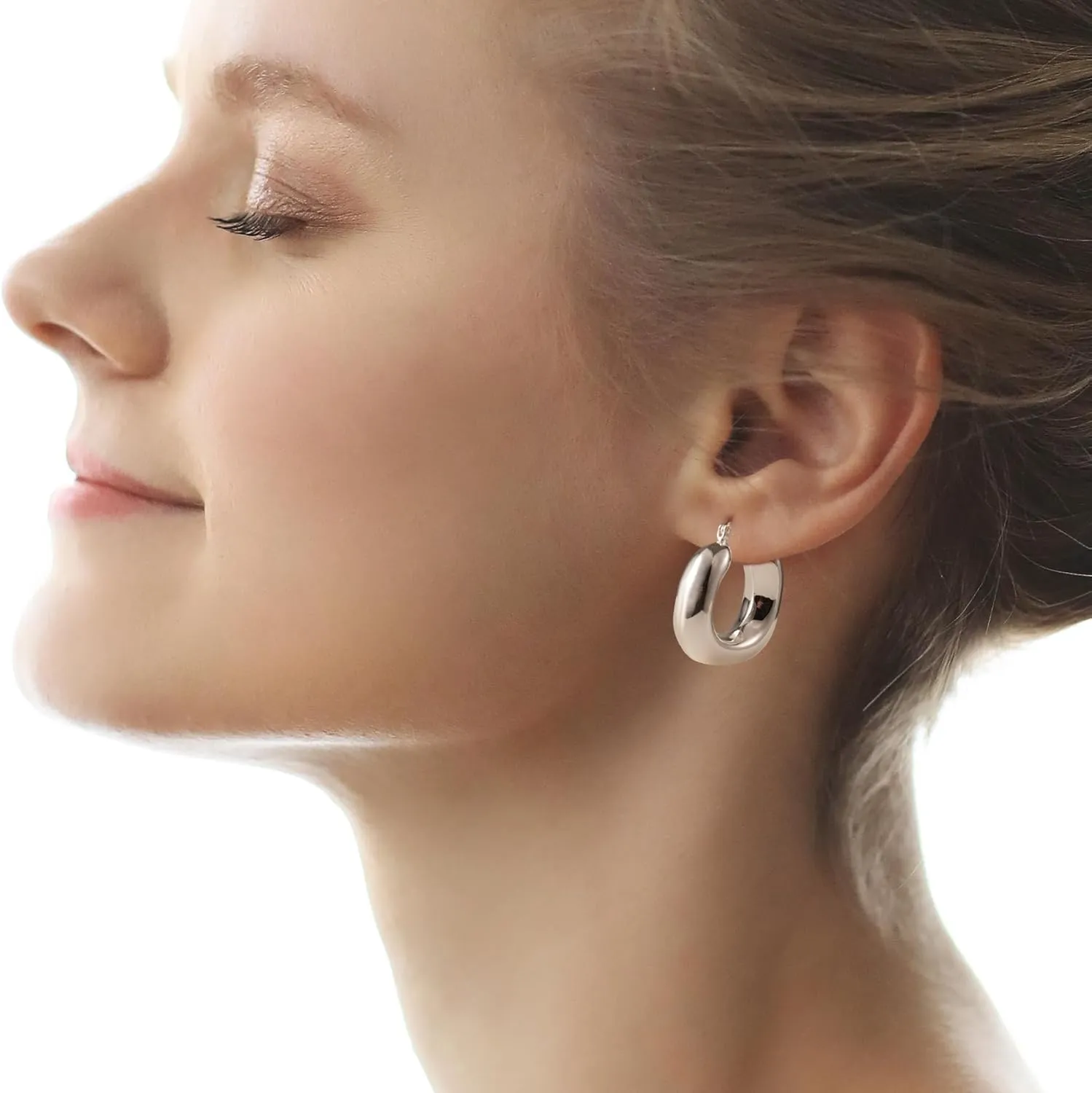 Chunky Hoops Earrings for Women Thick Huggie Hoop Earrings with S925 Sterling Silver Post Lightweight Hollow Earrings for Women Trendy Jewelry Gift