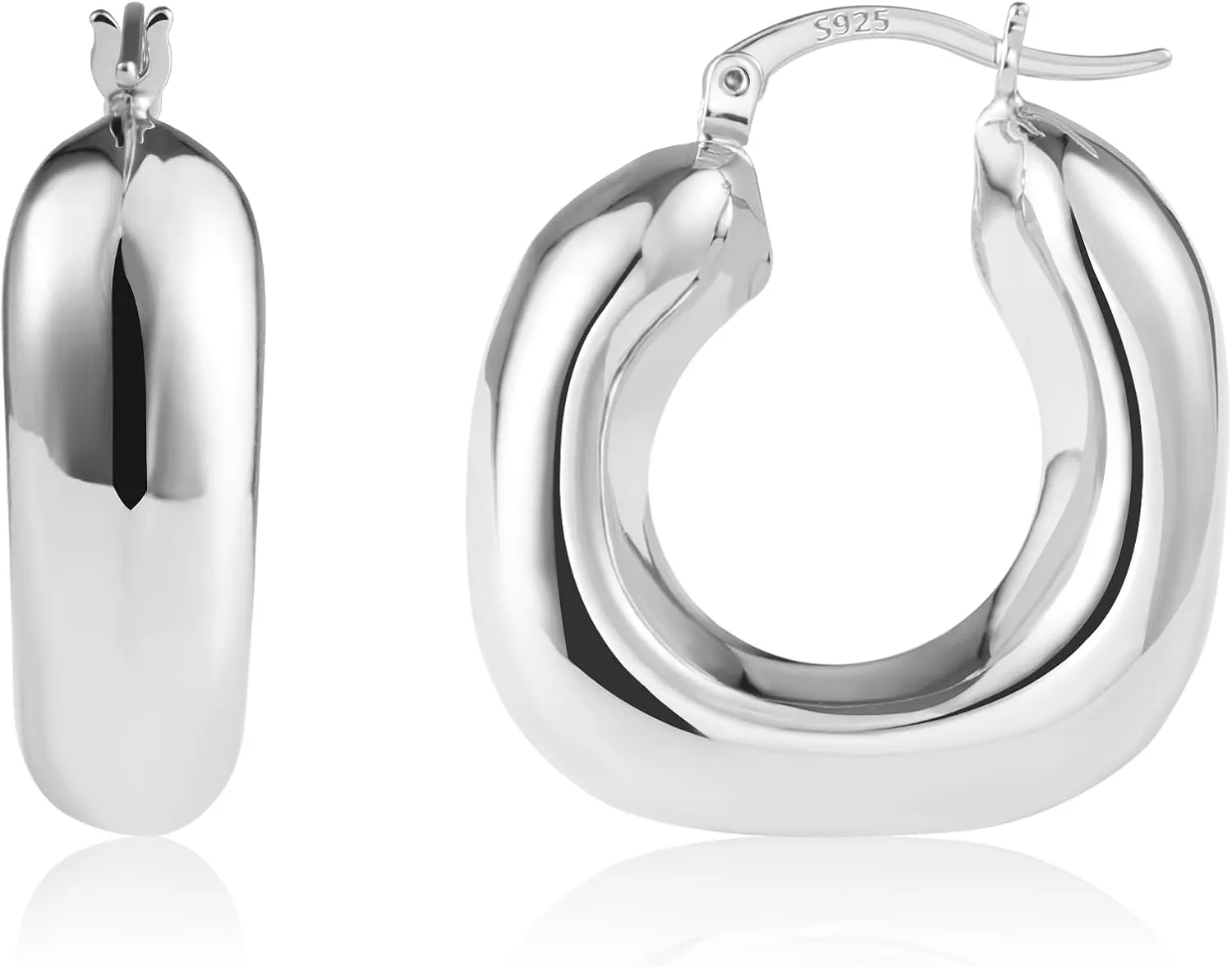 Chunky Hoops Earrings for Women Thick Huggie Hoop Earrings with S925 Sterling Silver Post Lightweight Hollow Earrings for Women Trendy Jewelry Gift