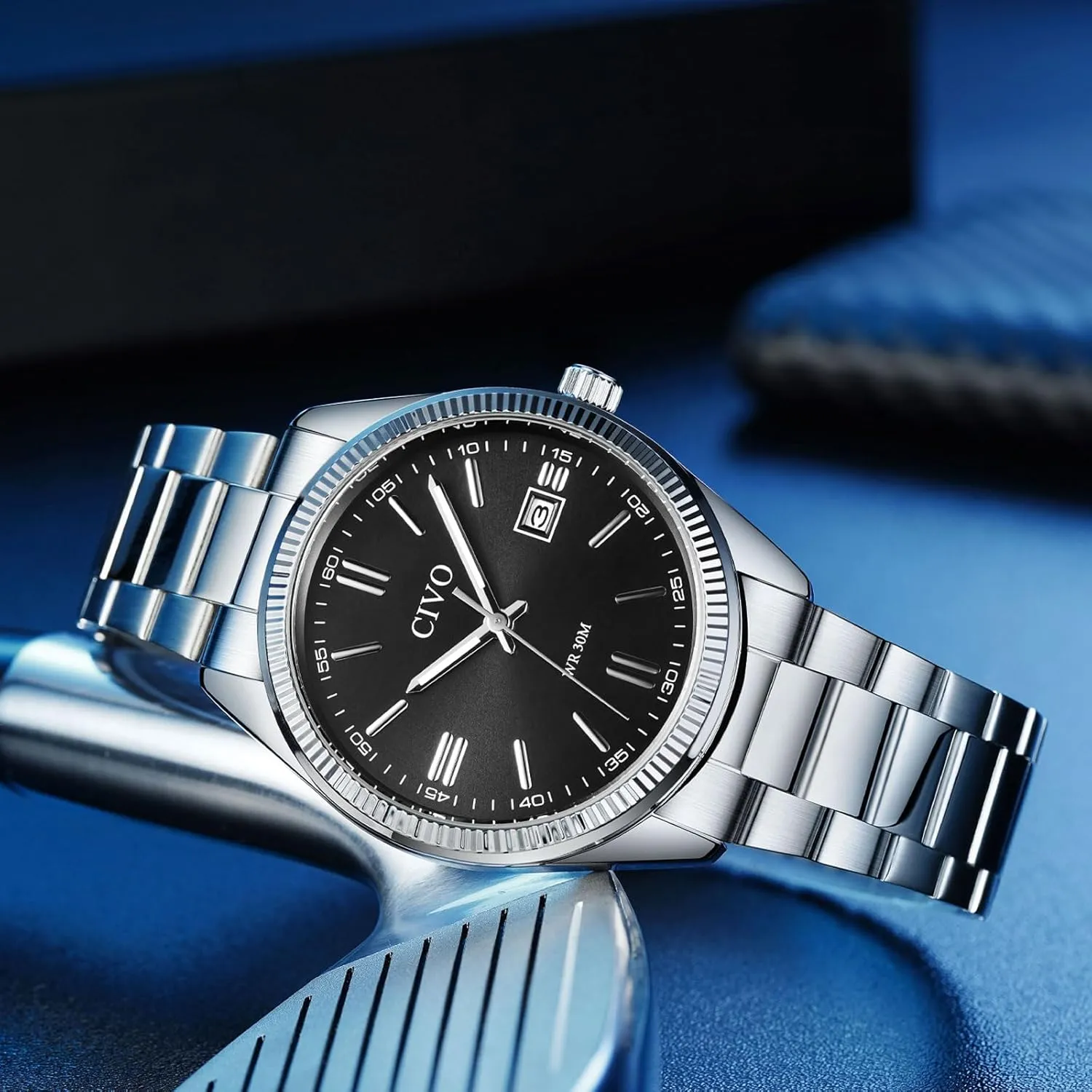CIVO Analog Mens Watches Silver: Wrist Watches with Date Easy to Read - Dress Stainless Steel Watch for Men Gifts for Husband Father at Birthday Anniversary