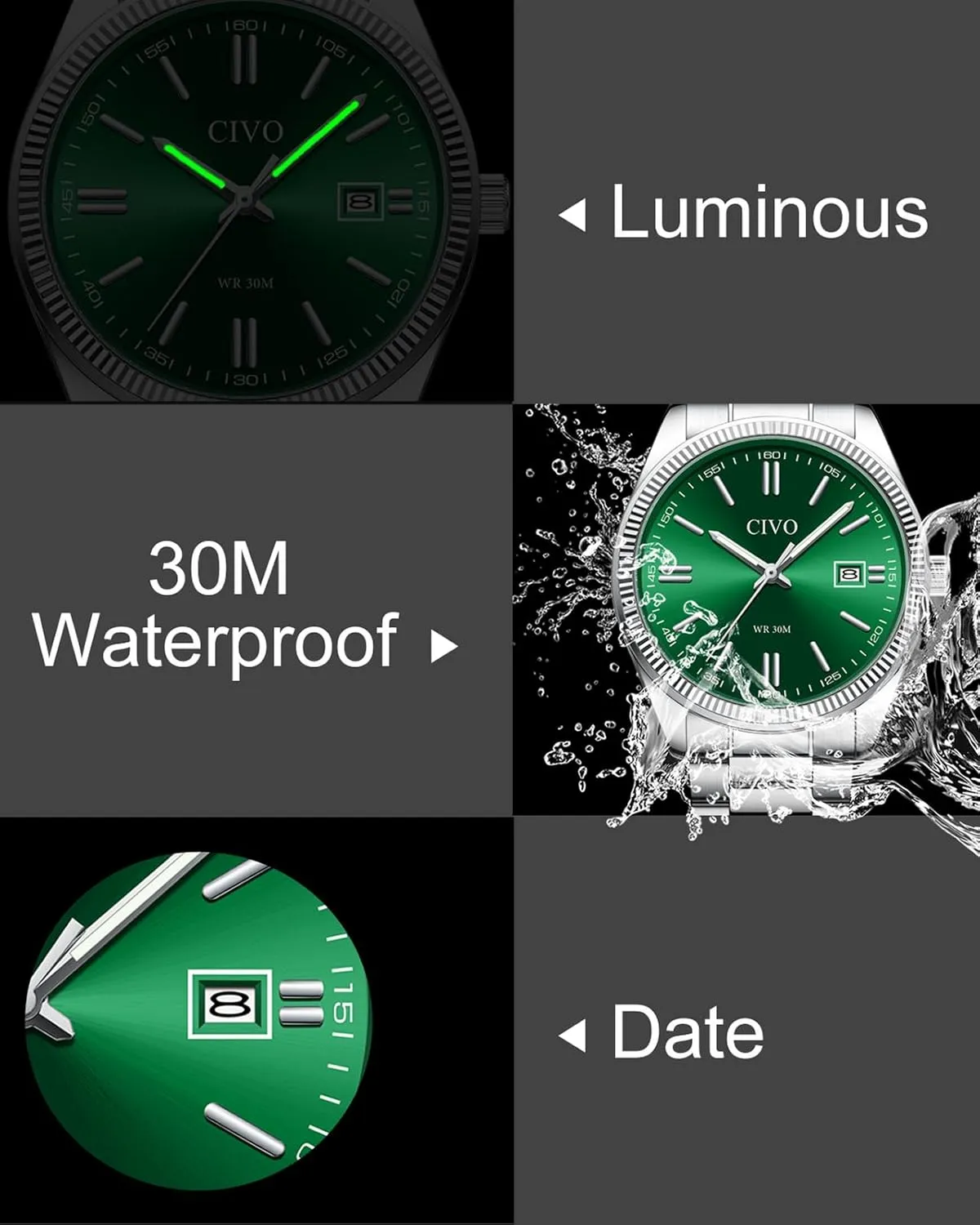 CIVO Analog Mens Watches Silver: Wrist Watches with Date Easy to Read - Dress Stainless Steel Watch for Men Gifts for Husband Father at Birthday Anniversary