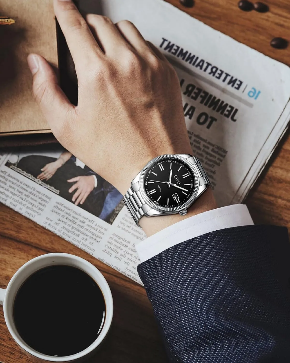 CIVO Analog Mens Watches Silver: Wrist Watches with Date Easy to Read - Dress Stainless Steel Watch for Men Gifts for Husband Father at Birthday Anniversary