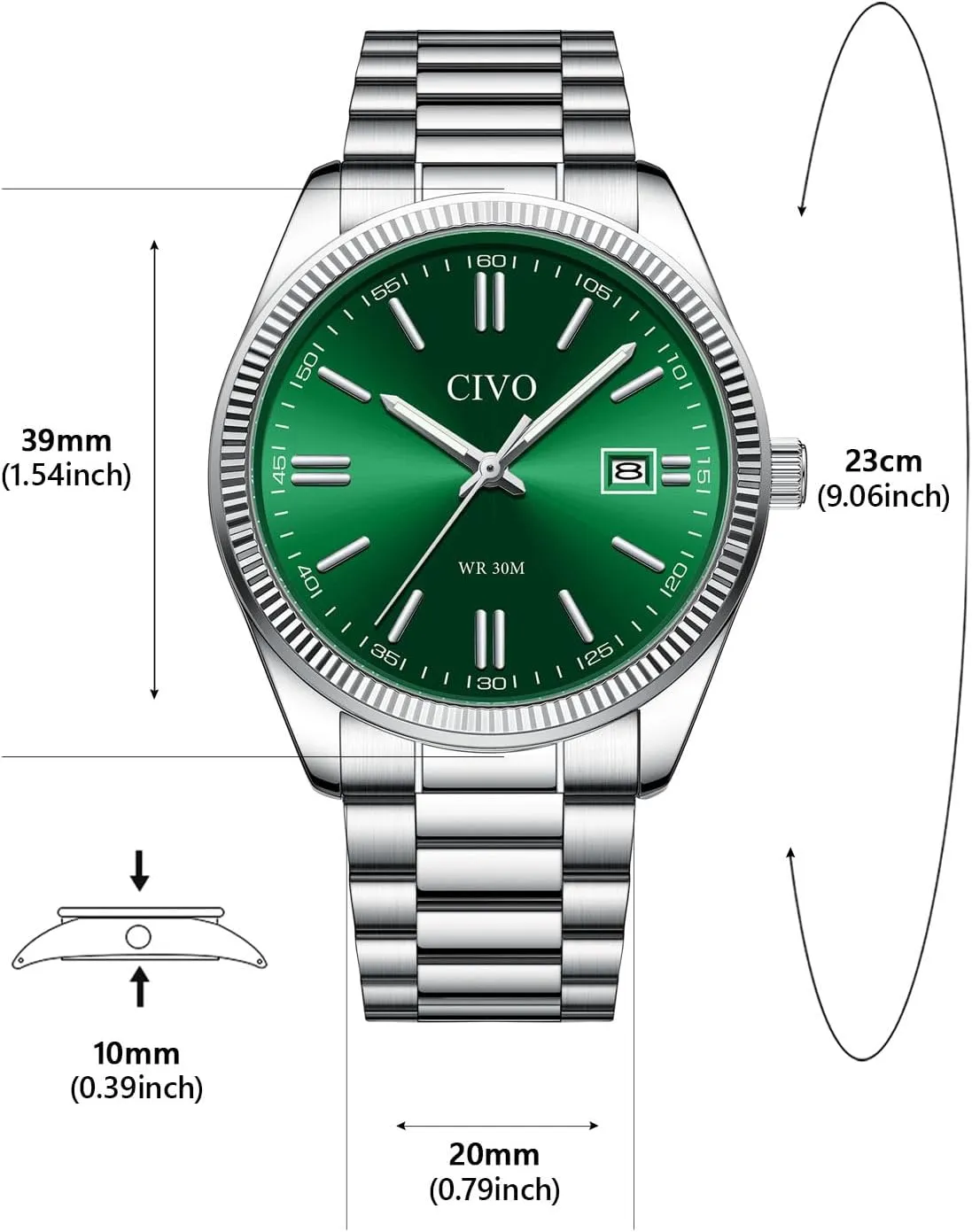 CIVO Analog Mens Watches Silver: Wrist Watches with Date Easy to Read - Dress Stainless Steel Watch for Men Gifts for Husband Father at Birthday Anniversary
