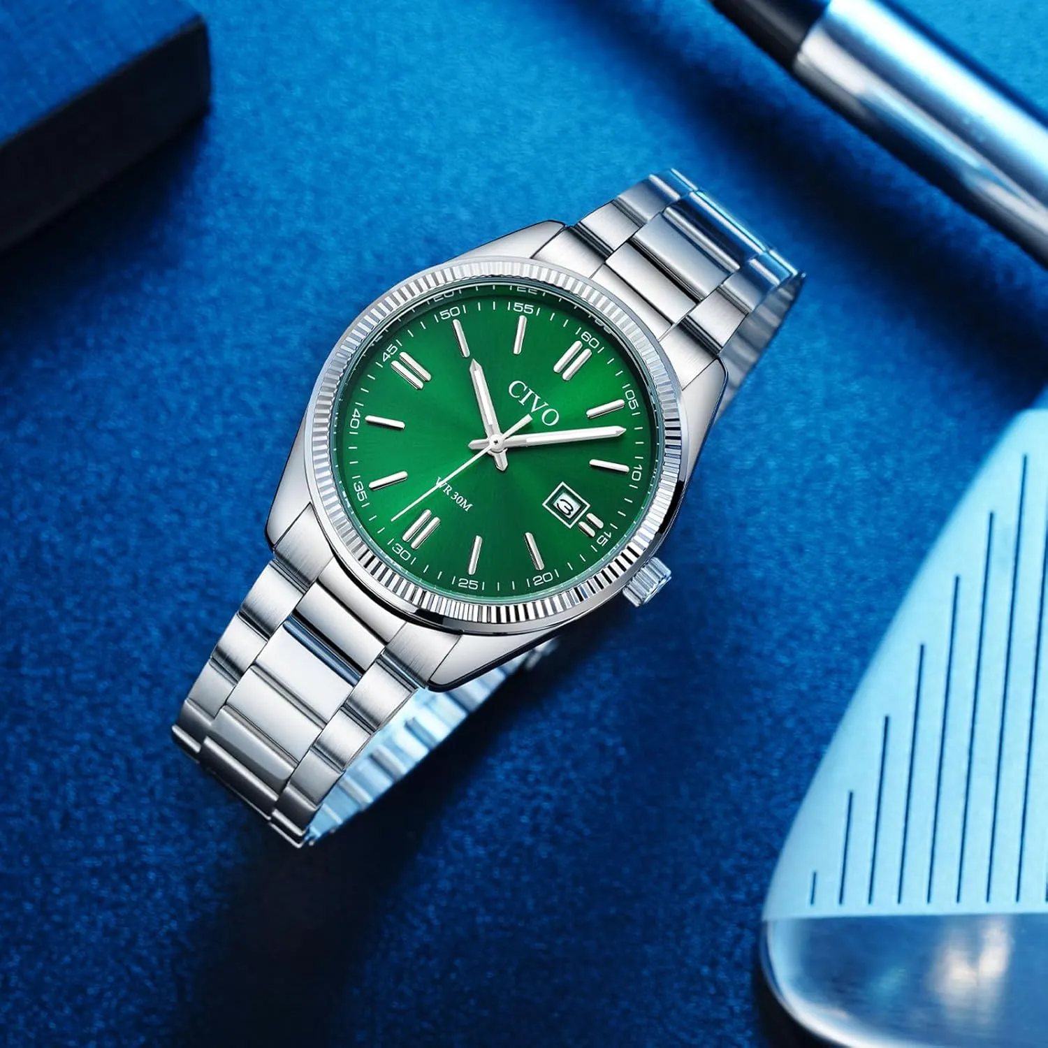 CIVO Analog Mens Watches Silver: Wrist Watches with Date Easy to Read - Dress Stainless Steel Watch for Men Gifts for Husband Father at Birthday Anniversary