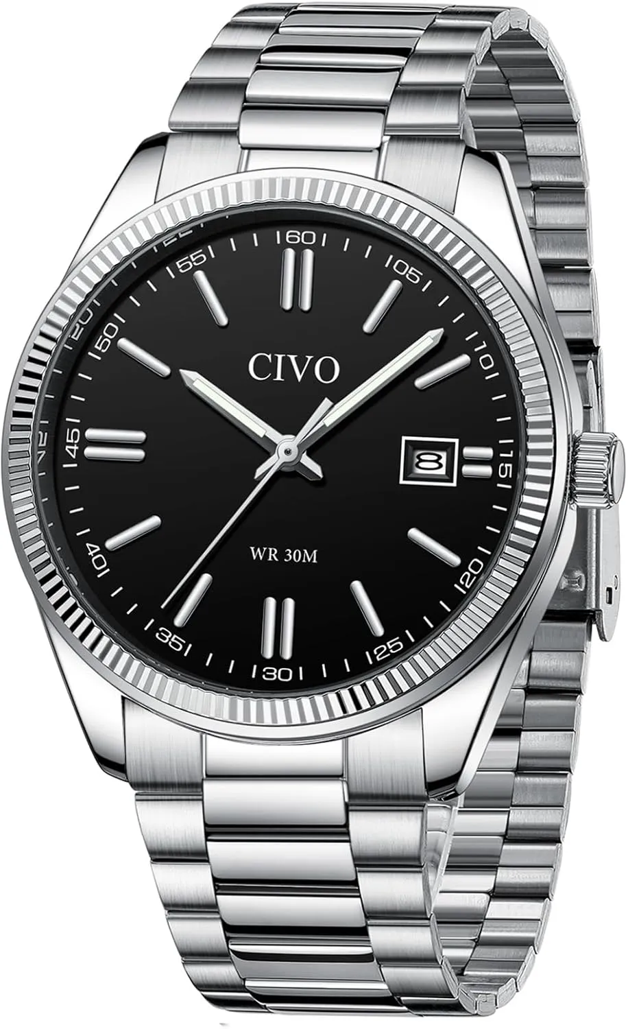 CIVO Analog Mens Watches Silver: Wrist Watches with Date Easy to Read - Dress Stainless Steel Watch for Men Gifts for Husband Father at Birthday Anniversary