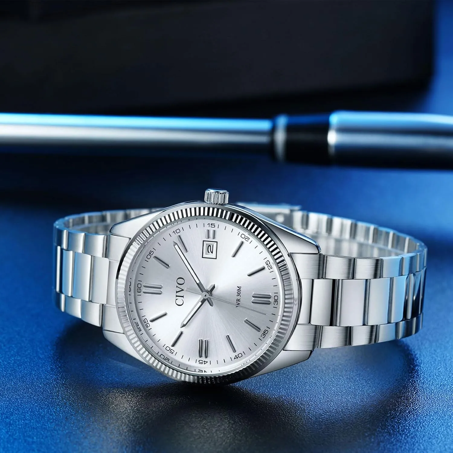 CIVO Analog Mens Watches Silver: Wrist Watches with Date Easy to Read - Dress Stainless Steel Watch for Men Gifts for Husband Father at Birthday Anniversary