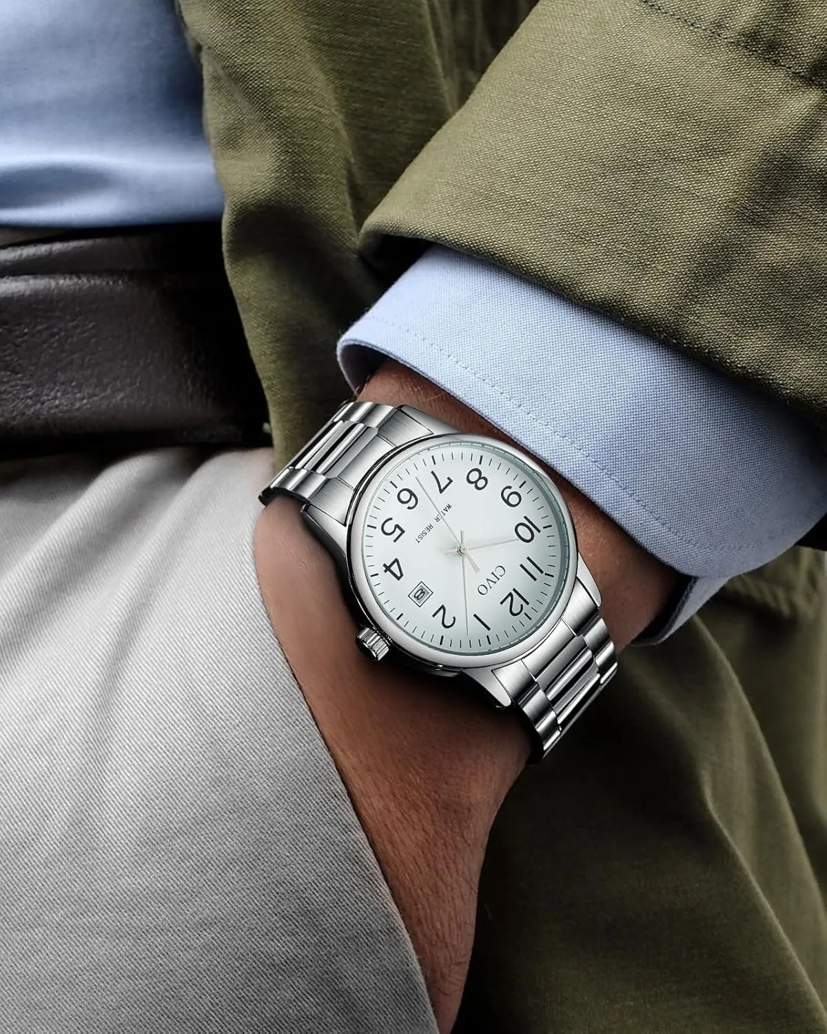 CIVO Watches for Men Analog Quartz: Waterproof Watch with Numeral Dial Easy to Read - Silver Watch for Business Casual - Dress Classic Mens Wrist Watch