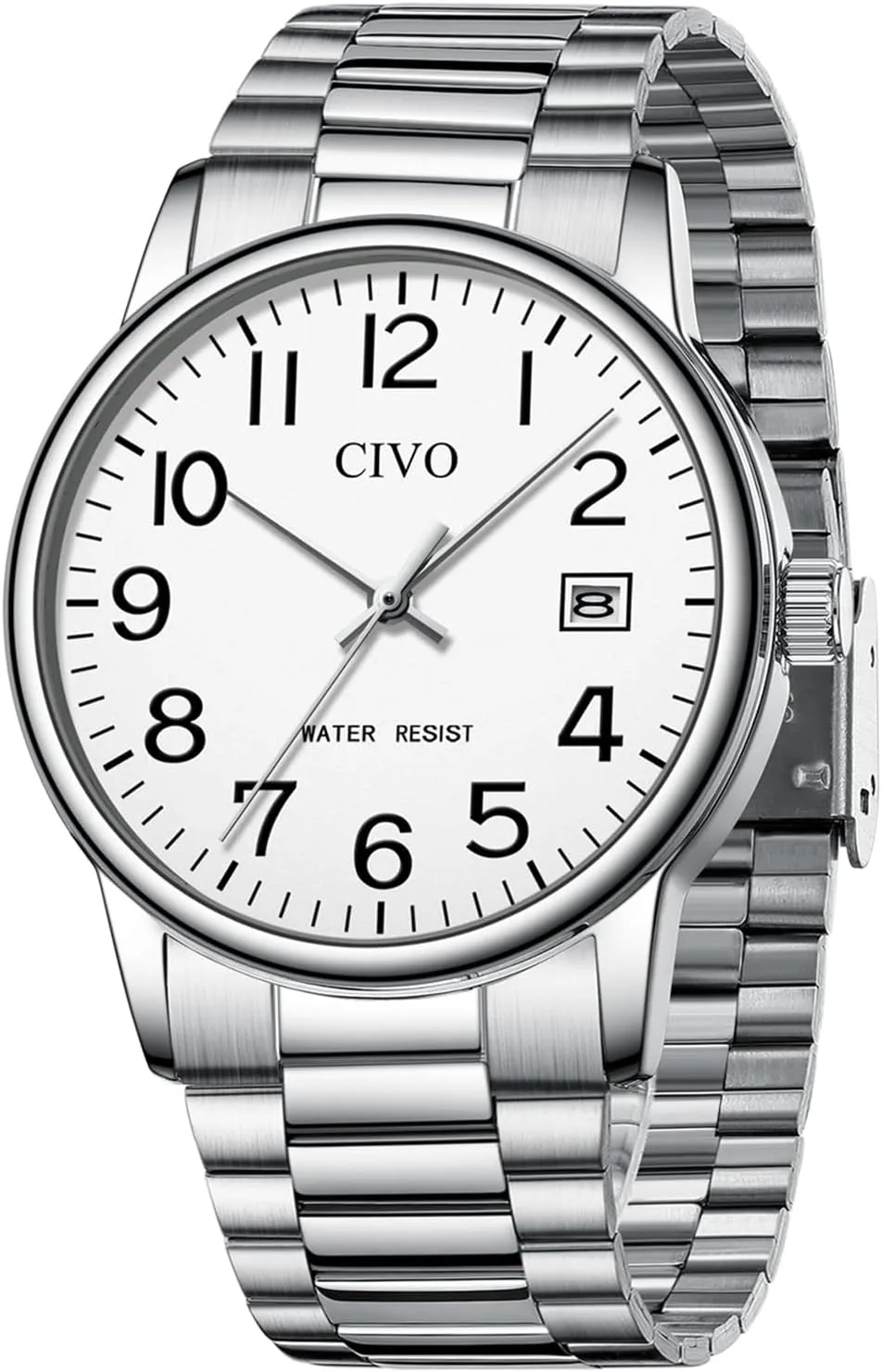 CIVO Watches for Men Analog Quartz: Waterproof Watch with Numeral Dial Easy to Read - Silver Watch for Business Casual - Dress Classic Mens Wrist Watch