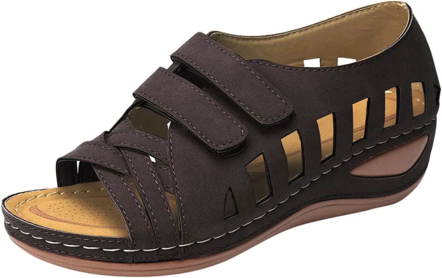 Closed Toe Wedge Sandals with Arch Support Summer Dressy Orthopedic Sandals Comfortable Hollow Out Cross Strap Dress Shoes