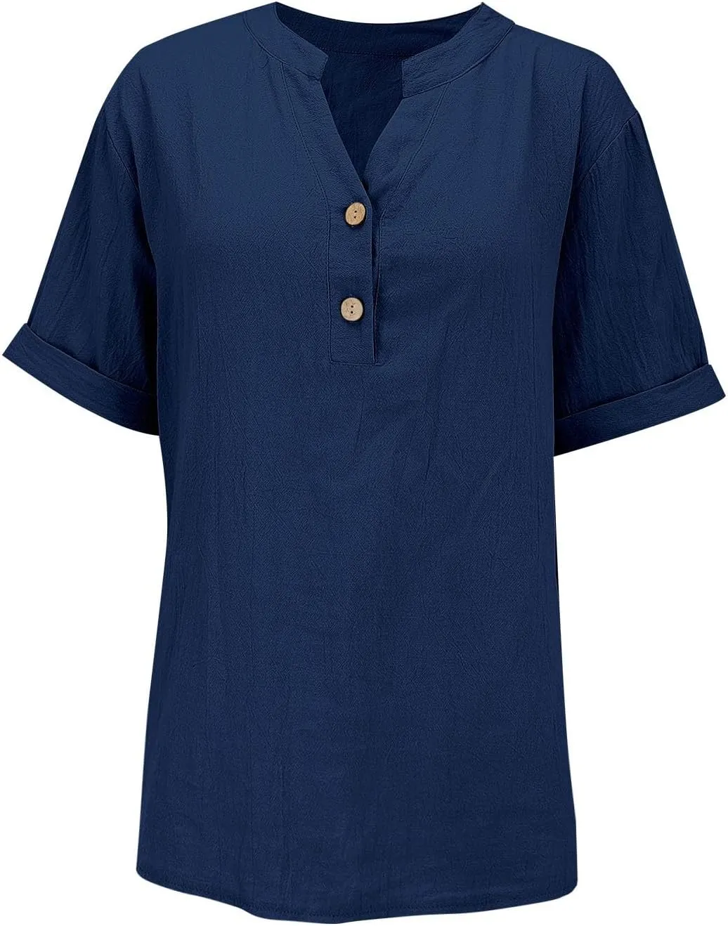 Cotton Linen Shirts for Women Button Down Roll Up Short Sleeve Lapel Collar V Neck Tops Loose Casual Flowy Blouses