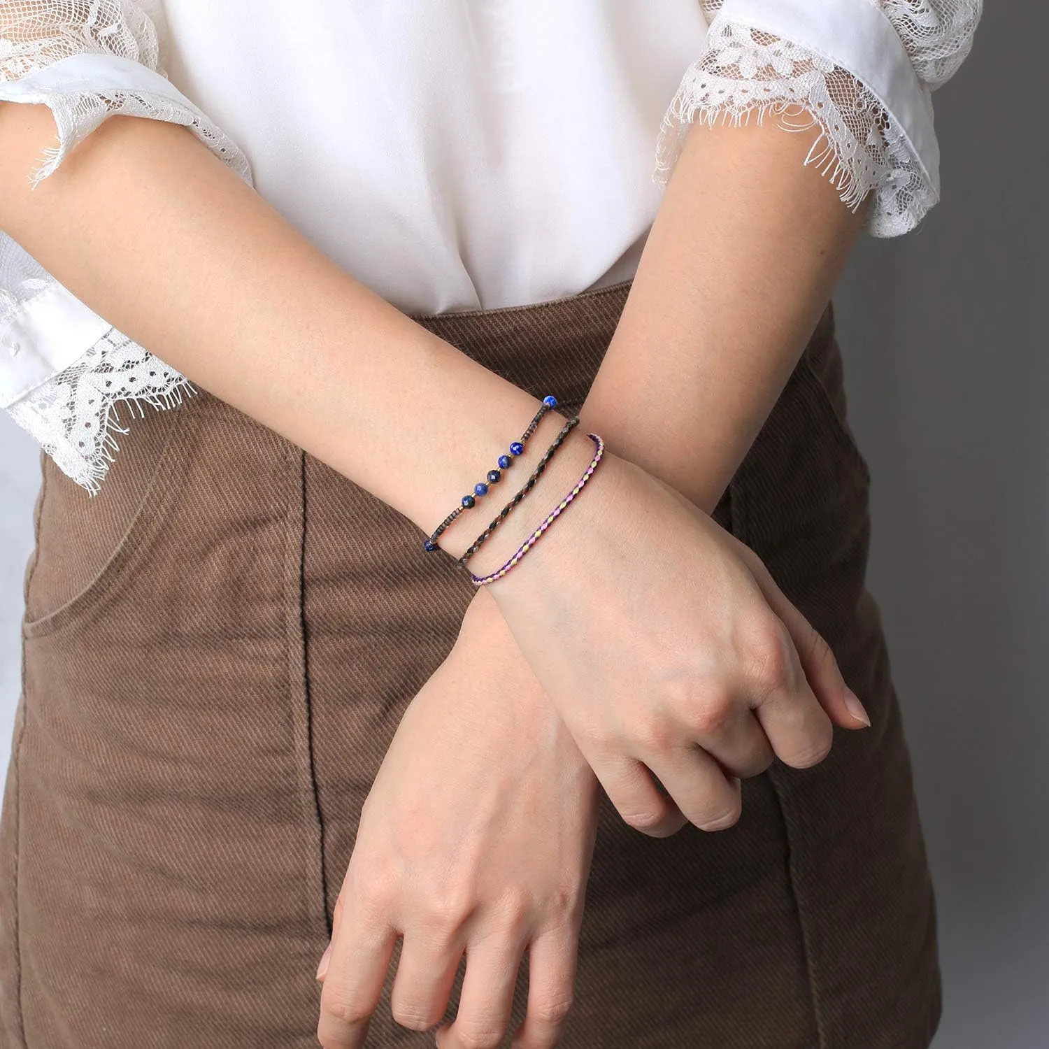 CQUAN CHI Charm Pearl Bracelet Handmade Friendship Seed Bead Bracelets Thin Strings Flat Knot Adjustable Women Bracelets