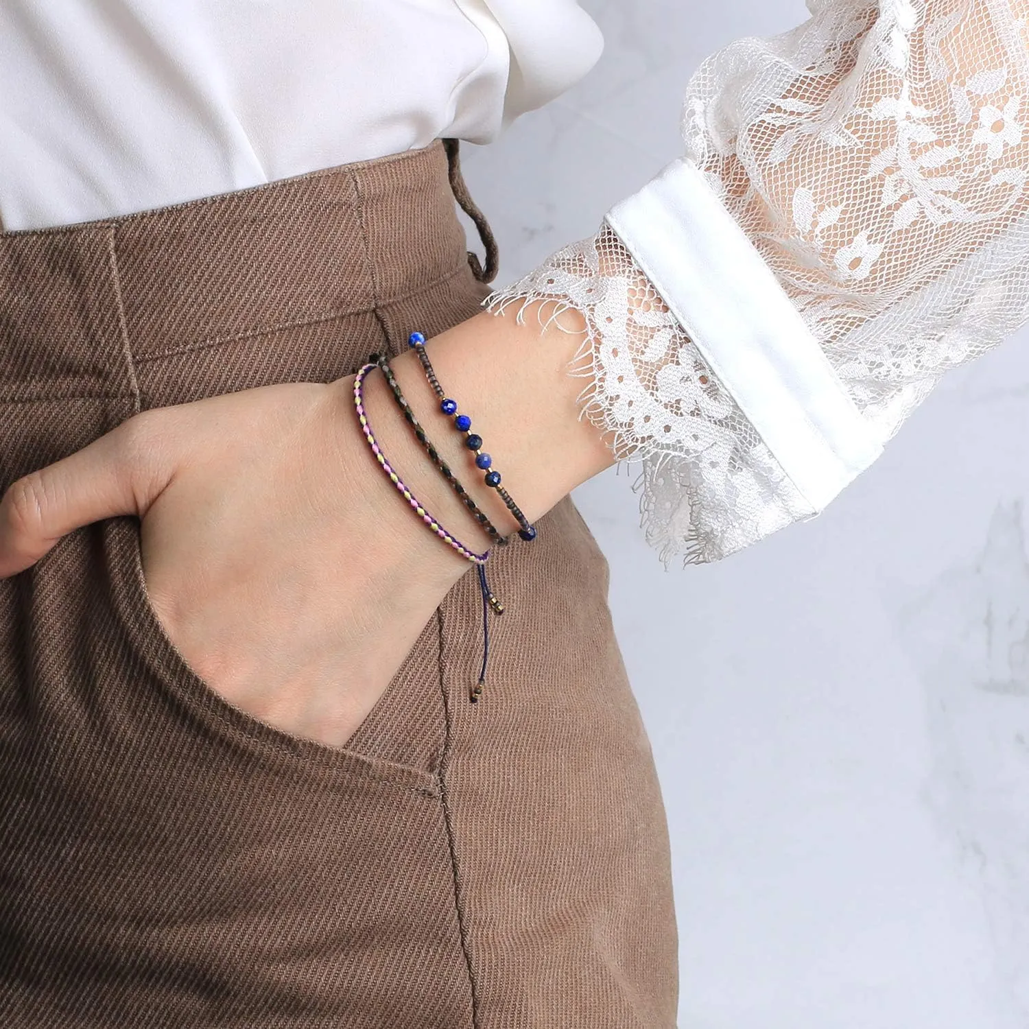 CQUAN CHI Charm Pearl Bracelet Handmade Friendship Seed Bead Bracelets Thin Strings Flat Knot Adjustable Women Bracelets