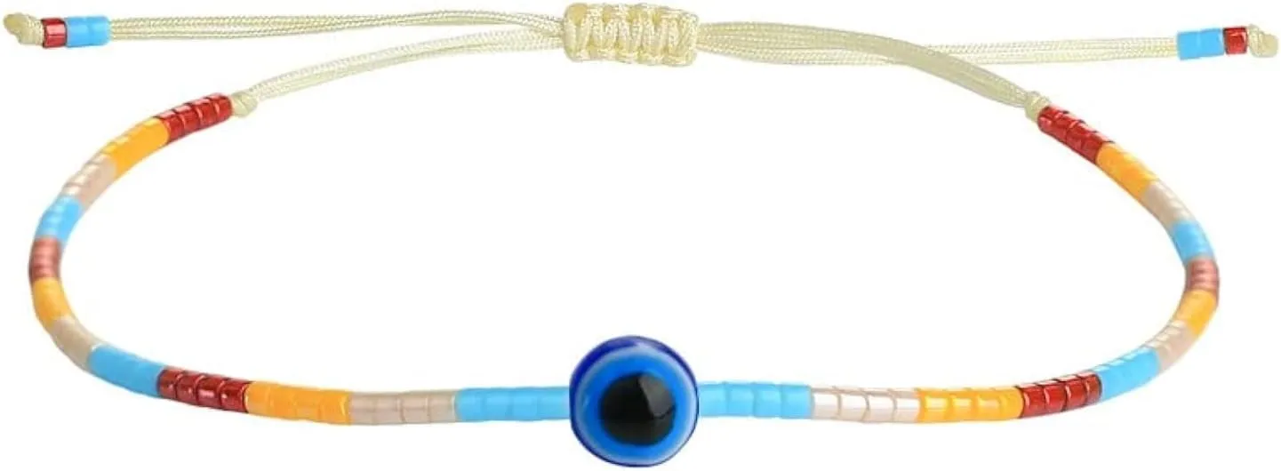CQUAN CHI Devil Eye Charm Bracelets Lucky Rainbow Miyuki Beaded Bracelets Strand Beach Handmade Friendship Gift For Women 33A