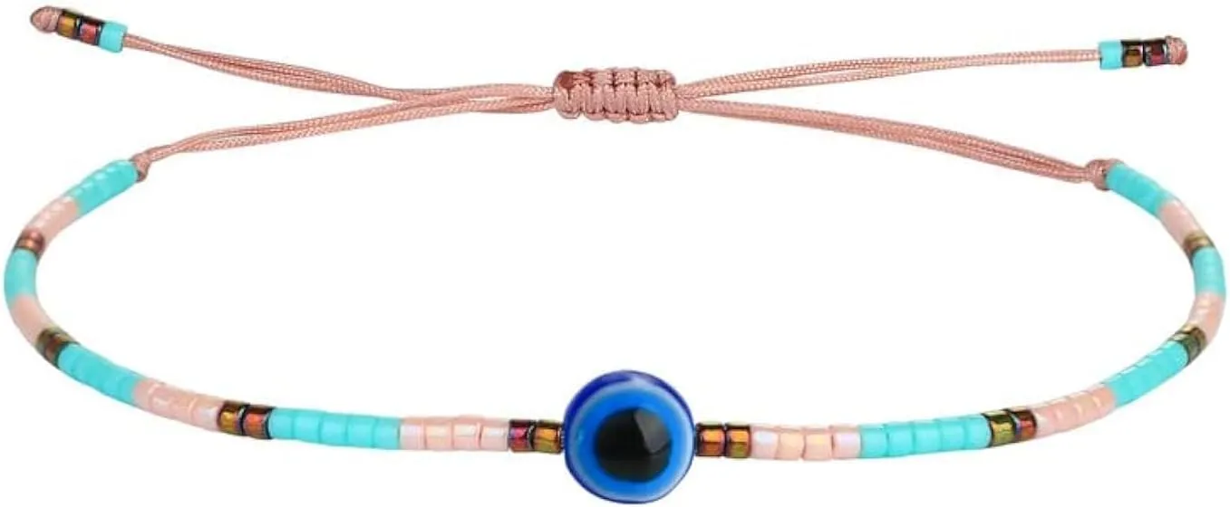 CQUAN CHI Devil Eye Charm Bracelets Lucky Rainbow Miyuki Beaded Strand Bracelets Beach Handmade Friendship Gift For Women 33C