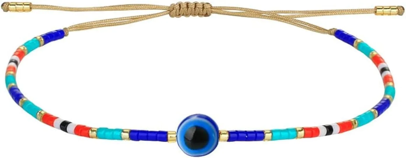CQUAN CHI Devil Eye Charm Bracelets Lucky Rainbow Miyuki Beaded Strand Bracelets Beach Handmade Friendship Gift For Women 33D
