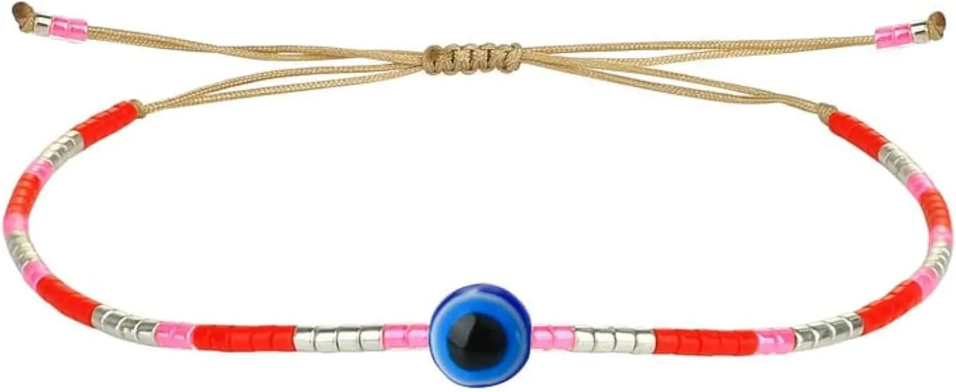 CQUAN CHI Devil Eye Charm Bracelets Lucky Rainbow Miyuki Beaded Strand Bracelets Beach Handmade Friendship Gift For Women 33E