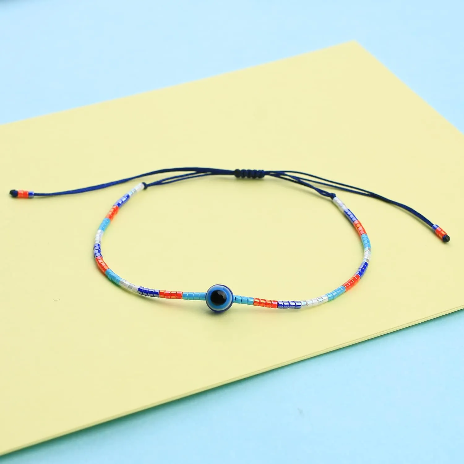 CQUAN CHI Devil Eye Charm Bracelets Lucky Rainbow Miyuki Beaded Strand Bracelets Beach Handmade Friendship Gift For Women 33F