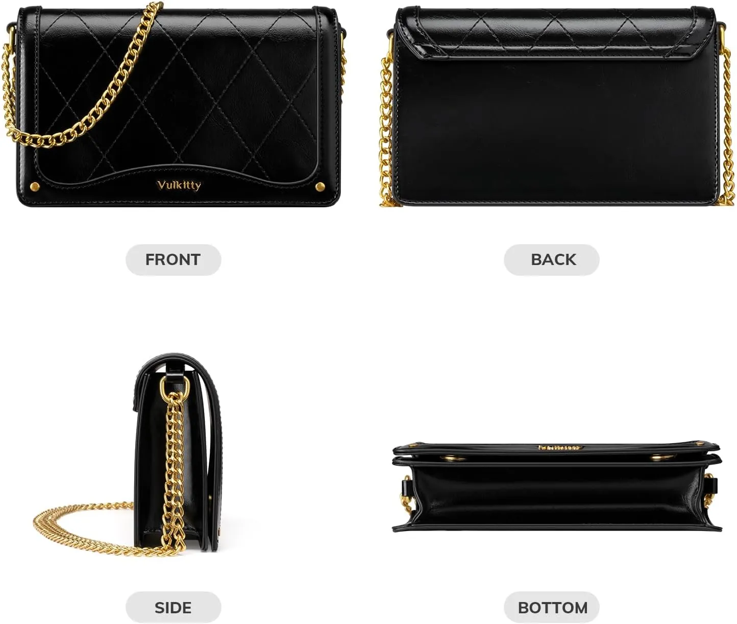Crossbody Purse for Women Black Quilted Patent Leather Trendy Clutch Bag with Gold Chain for Night Out Party