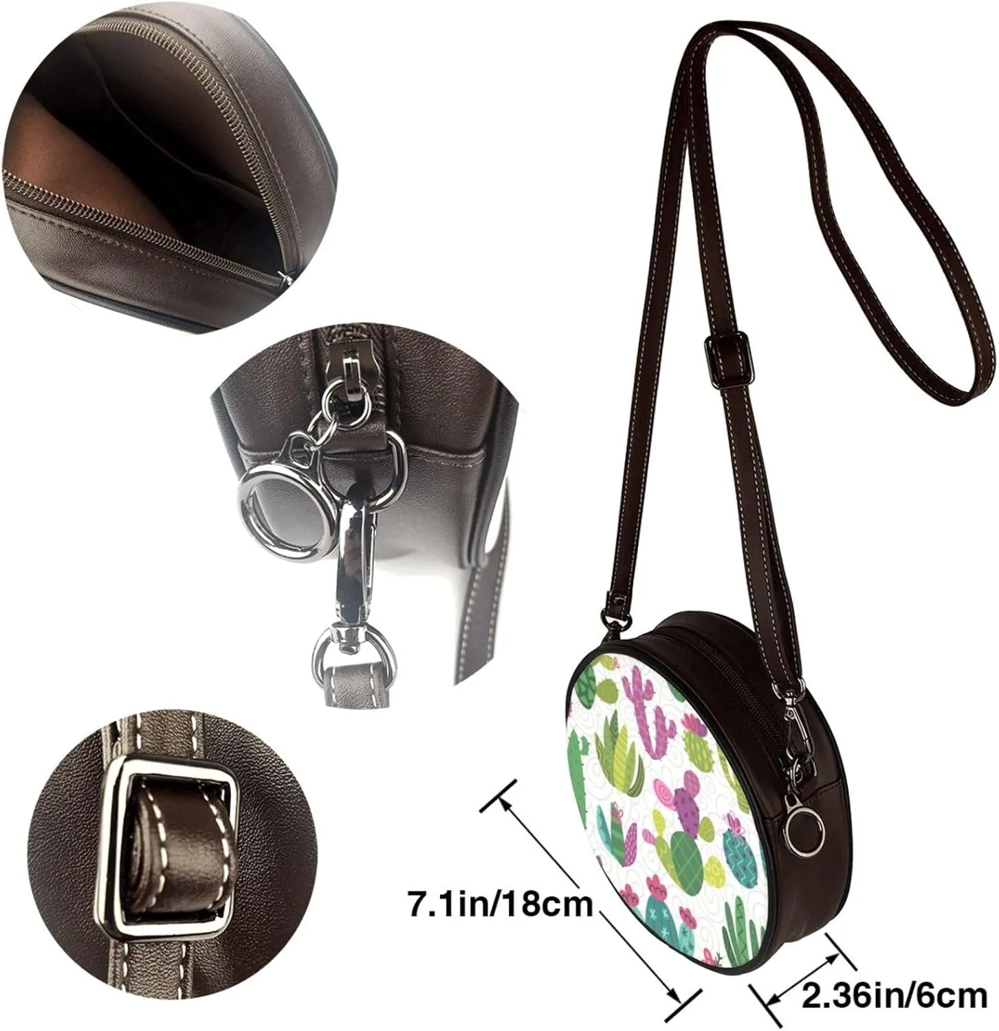 Crossbody Purse for Women, PU Leather Round Crossbody Bag, Mini Purses Handbags with Strap Zipper