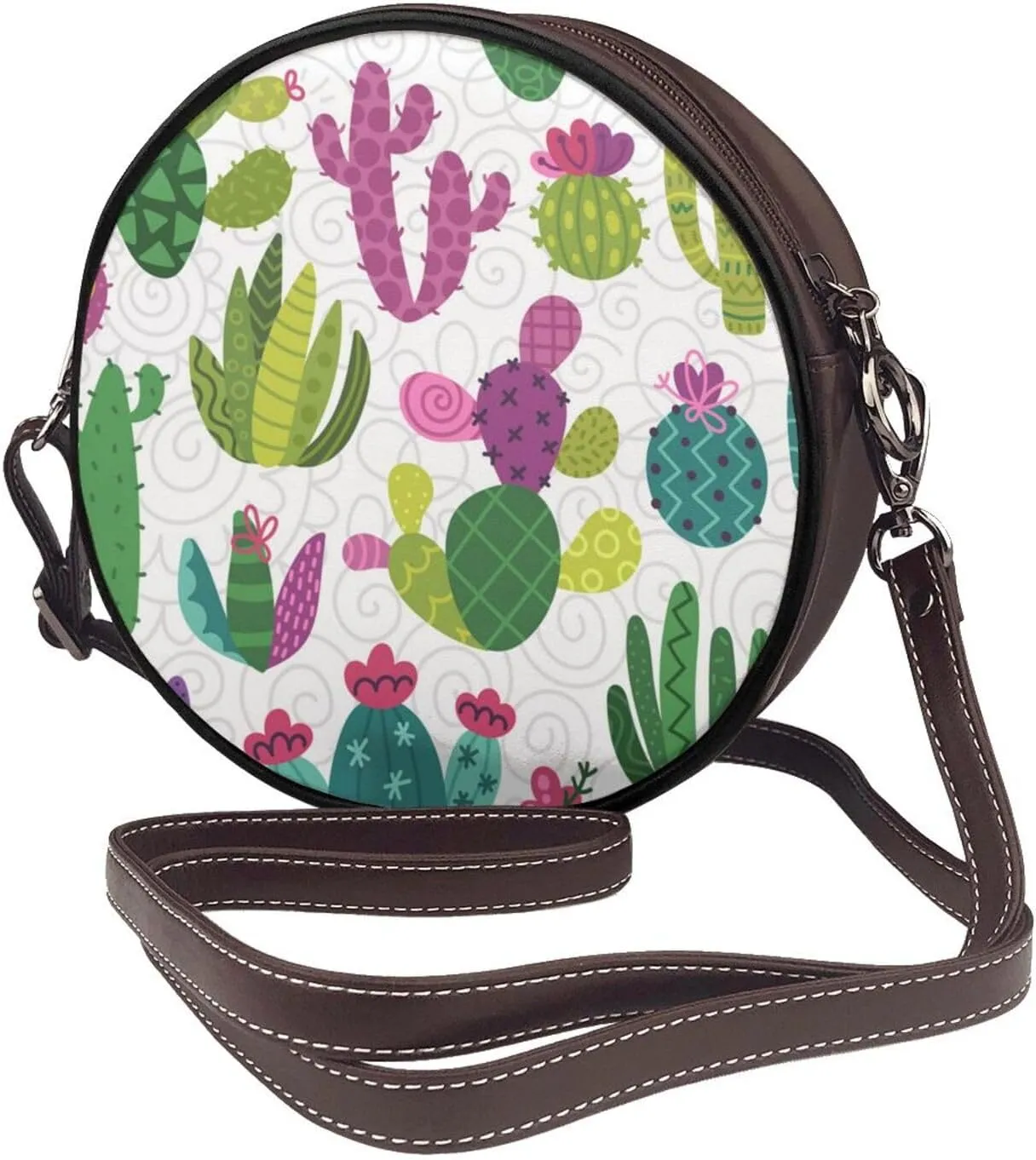 Crossbody Purse for Women, PU Leather Round Crossbody Bag, Mini Purses Handbags with Strap Zipper