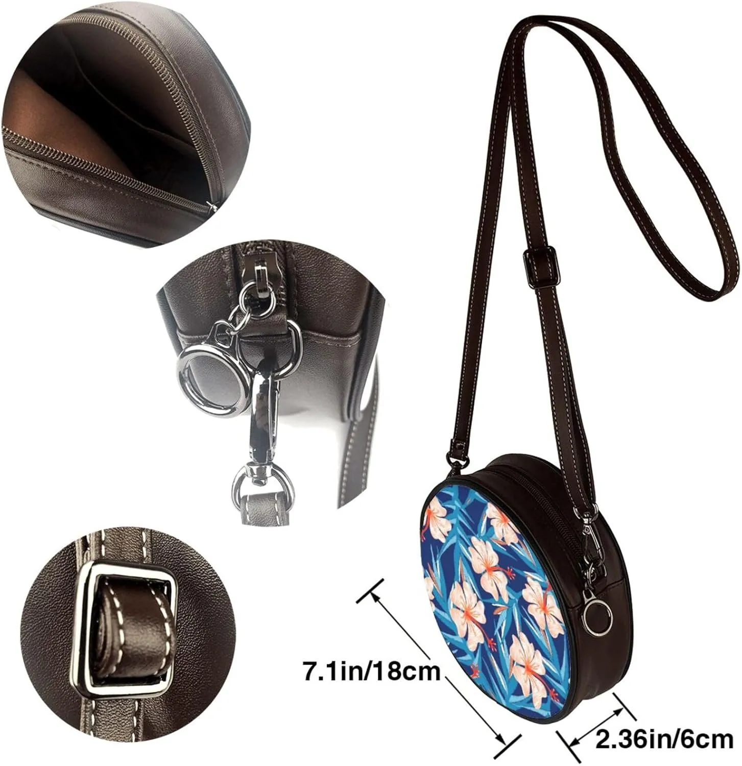 Crossbody Purse for Women, PU Leather Round Crossbody Bag, Mini Purses Handbags with Strap Zipper