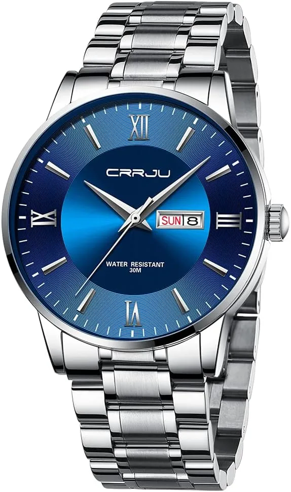 CRRJU Men's Fashion Luxury Stainless Steel Watches for Men Business Auto Date Chronograph Analog Quartz Wristwatches