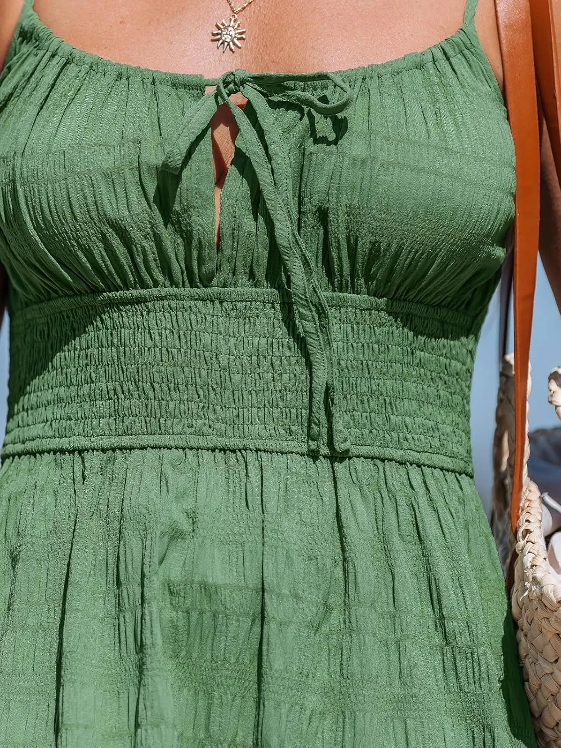 CUPSHE Women Ruffle Mini Summer Dress Scoop Neck Cami Strap Backless Smocked Waist Casual Sundress Beach Holiday Dress
