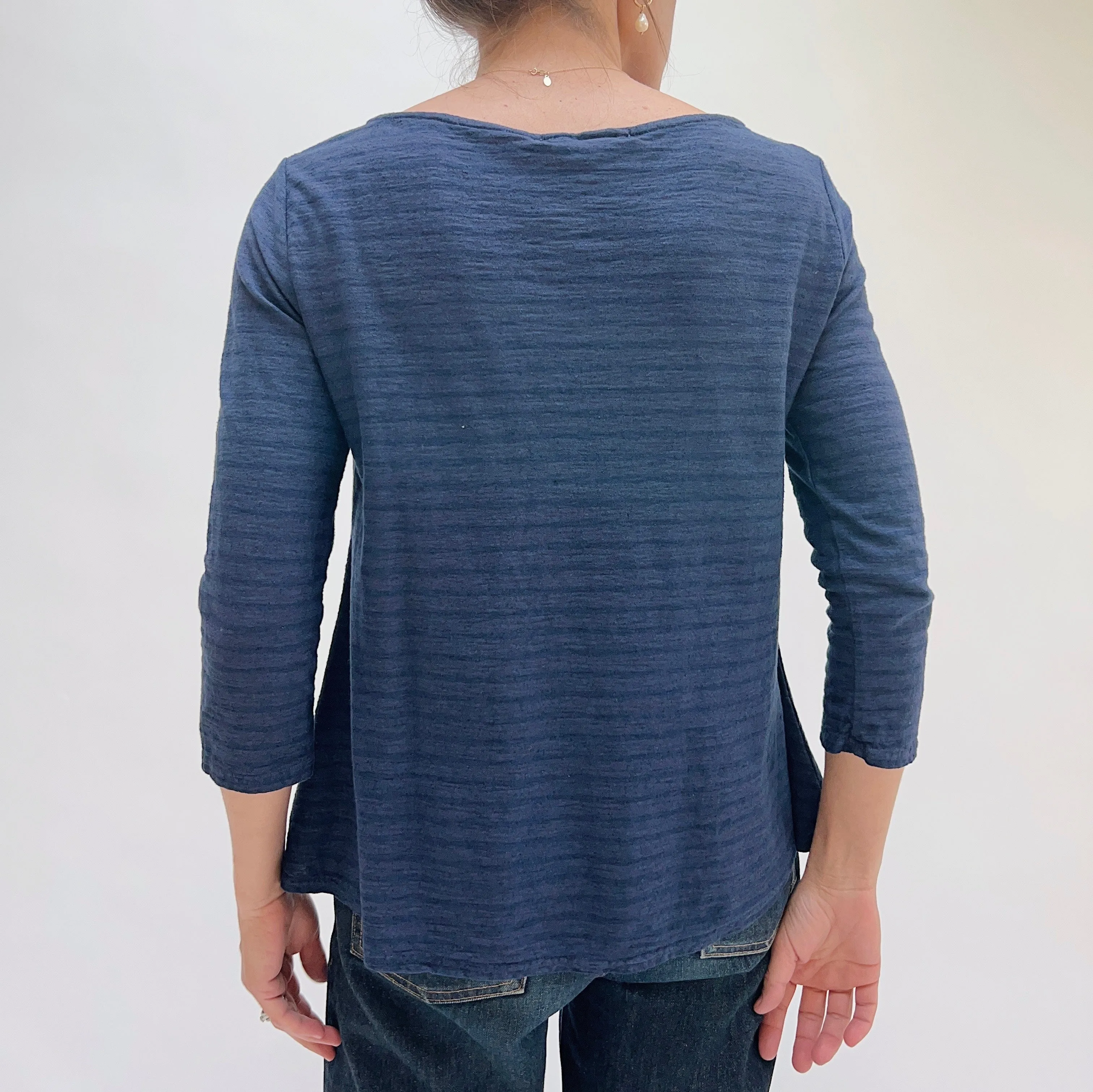 Cut Loose | 3/4 Sleeve A-Line Boatneck Linen Blend Top in Nightsky Stripe
