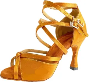 Dancing Shoes for Woman 9cm Heel Latin Dance Shoes Satin Thicker Insole Salsa Practise Shoes(8.5cm Spiked,44)